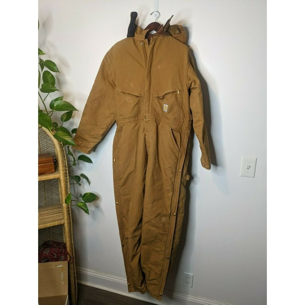 Carhartt X01 Brown Tan Insulated Quilted Quilt Lined Coveralls 46R MADE IN USA